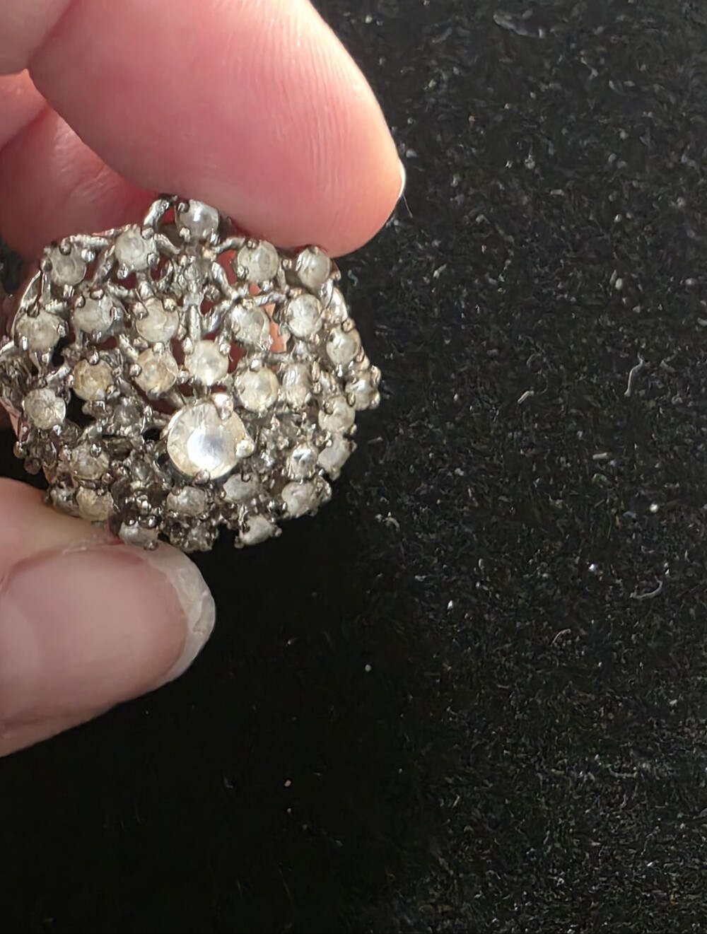 Vintage 1950s Silver Tone Clear Rhinestone Cluster Cocktail Statement Ring. 5.75